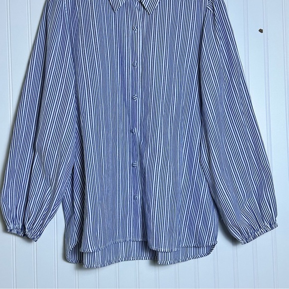 Alex Marie Navy and White Striped Button-Down Shirt Casual Business - Picture 5 of 13